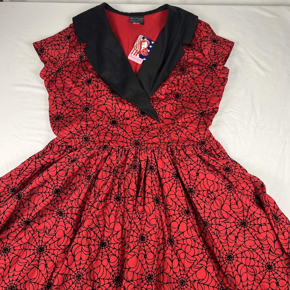Pinup Couture Red/Black Spiderweb Fit & Flare VNeck Cap Sleeve Dress Side Zip 4X